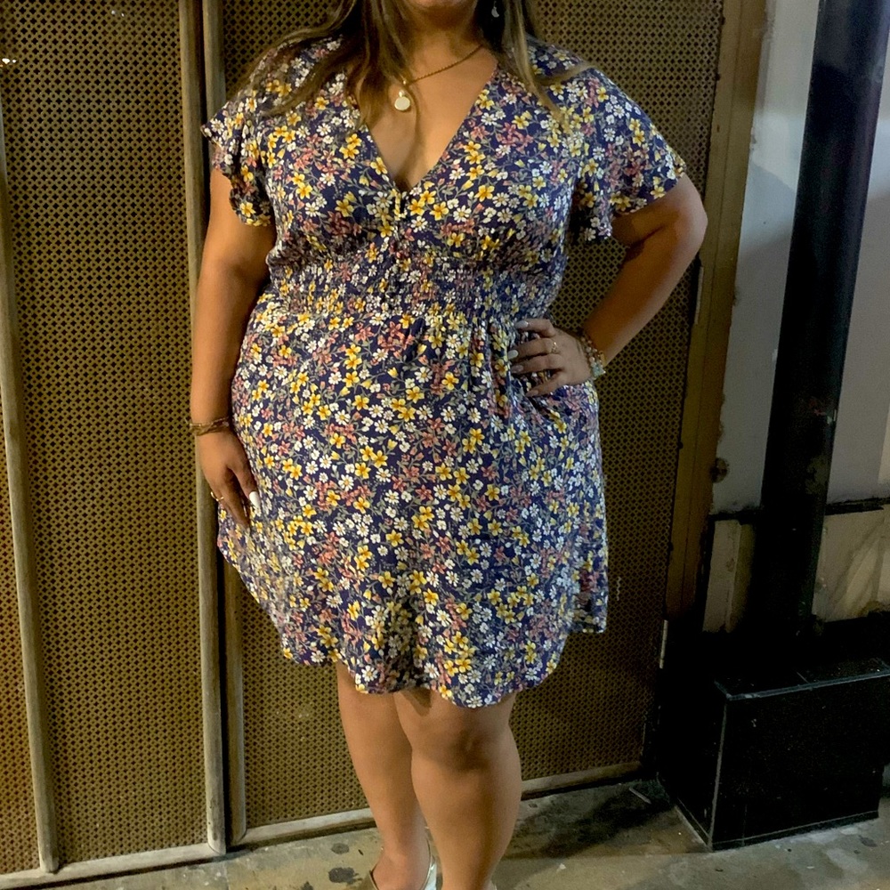 Colorful Floral V neck Dress 3X